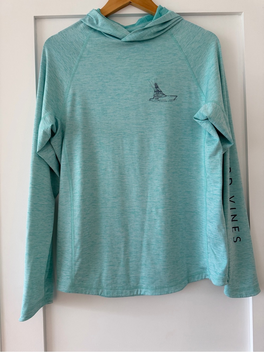 Vineyard Vines Light Aqua Performance Hoodie with Boat Graphic